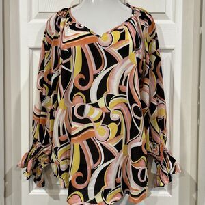 Stem & Vine Groovy Chiffon Balloon Sleeve Blouse Boho Top Tunic Plus SIze 1X